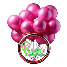 Logo of Ruth's event magic depicting pink balloons floating above a gold ring